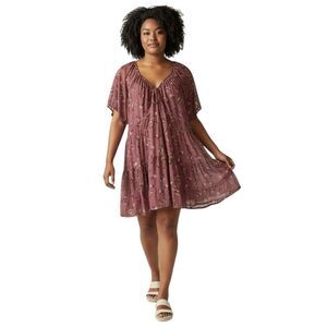 Tinsel Macy's Brand Mauve Floral Print Tiered Babydoll Dress Womens Plus Size 3X